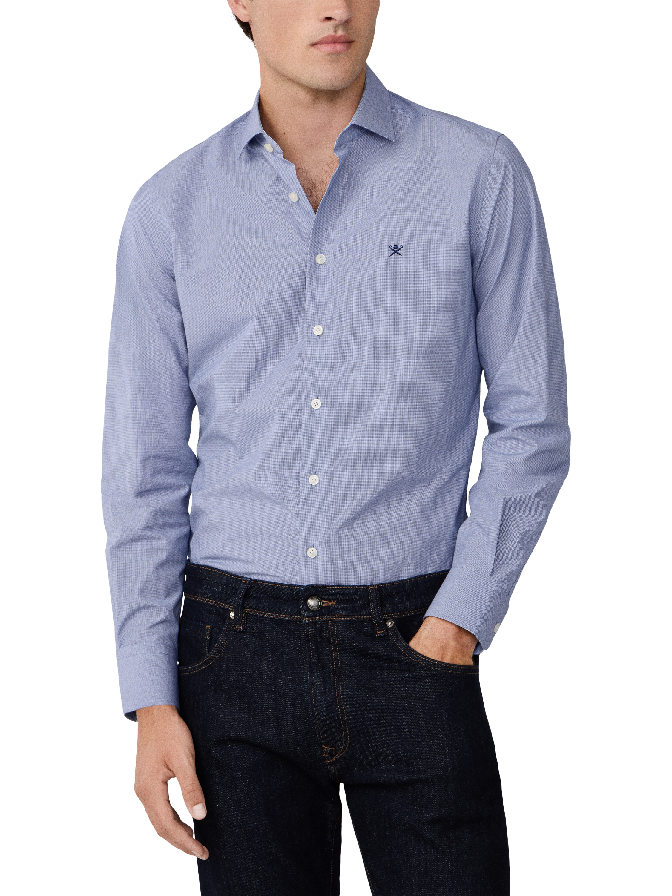 Product image 1 of 8, which shows Hackett London Tailored Fit Patterned Shirt, Midnight Blue, XS
