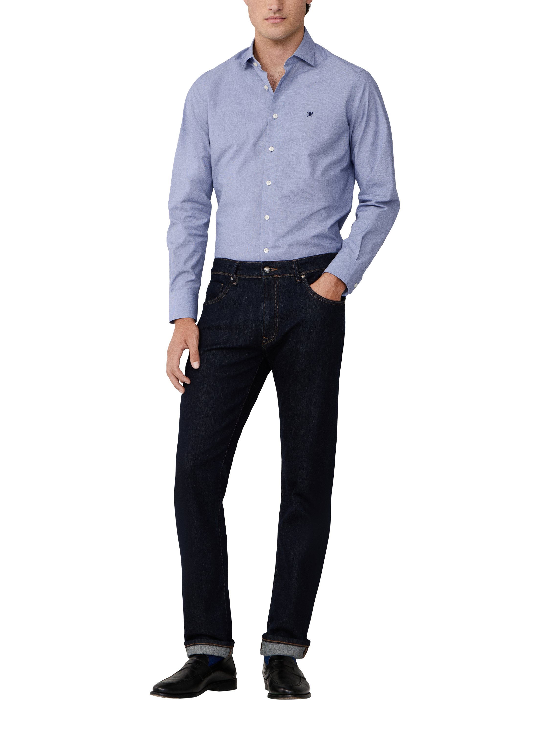 Product image 2 of 8, which shows Hackett London Tailored Fit Patterned Shirt, Midnight Blue, XS