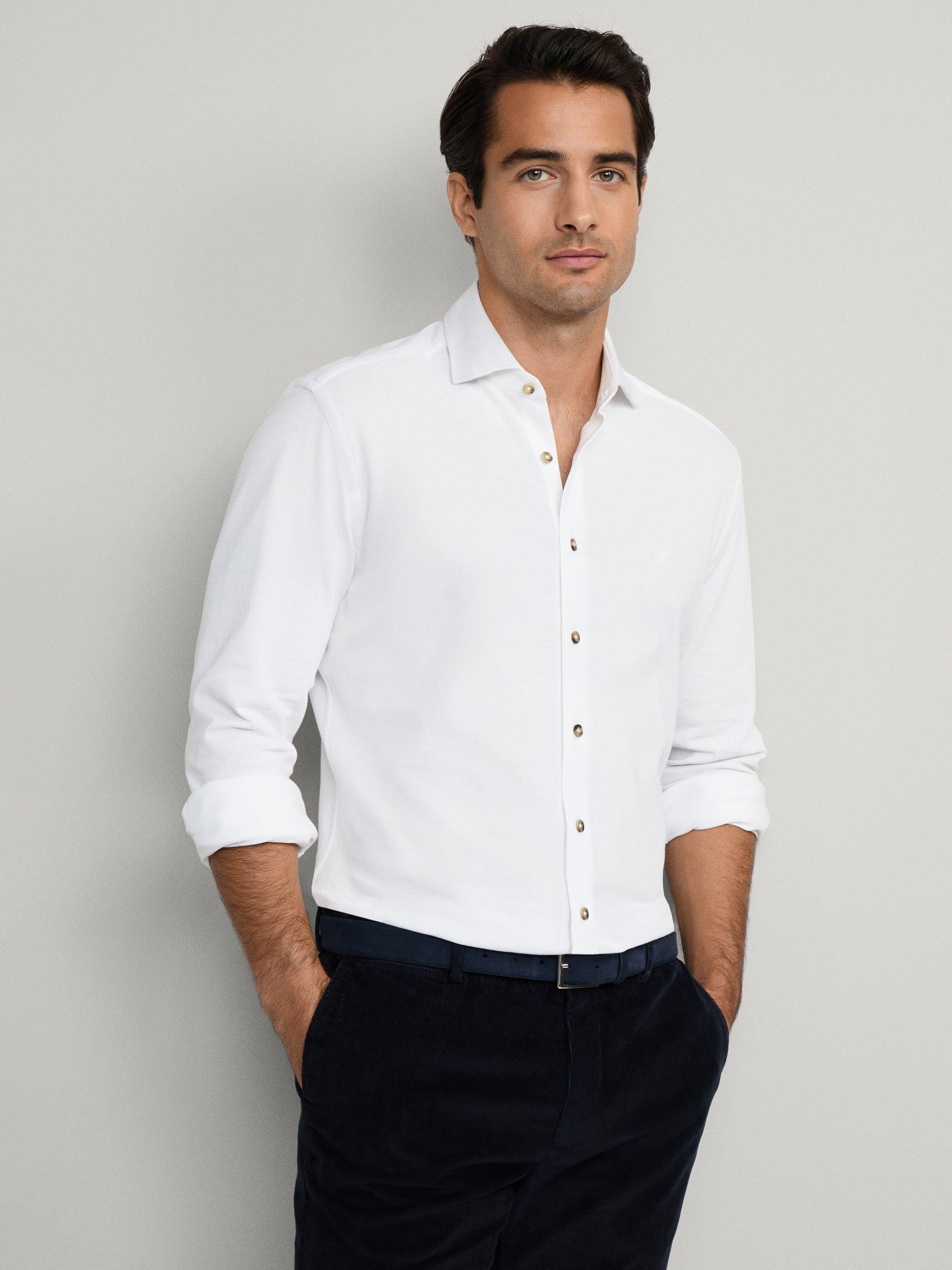 Product image 8 of 8, which shows Hackett London Cotton Tailored Long Sleeved Shirt, Optic White, XXL