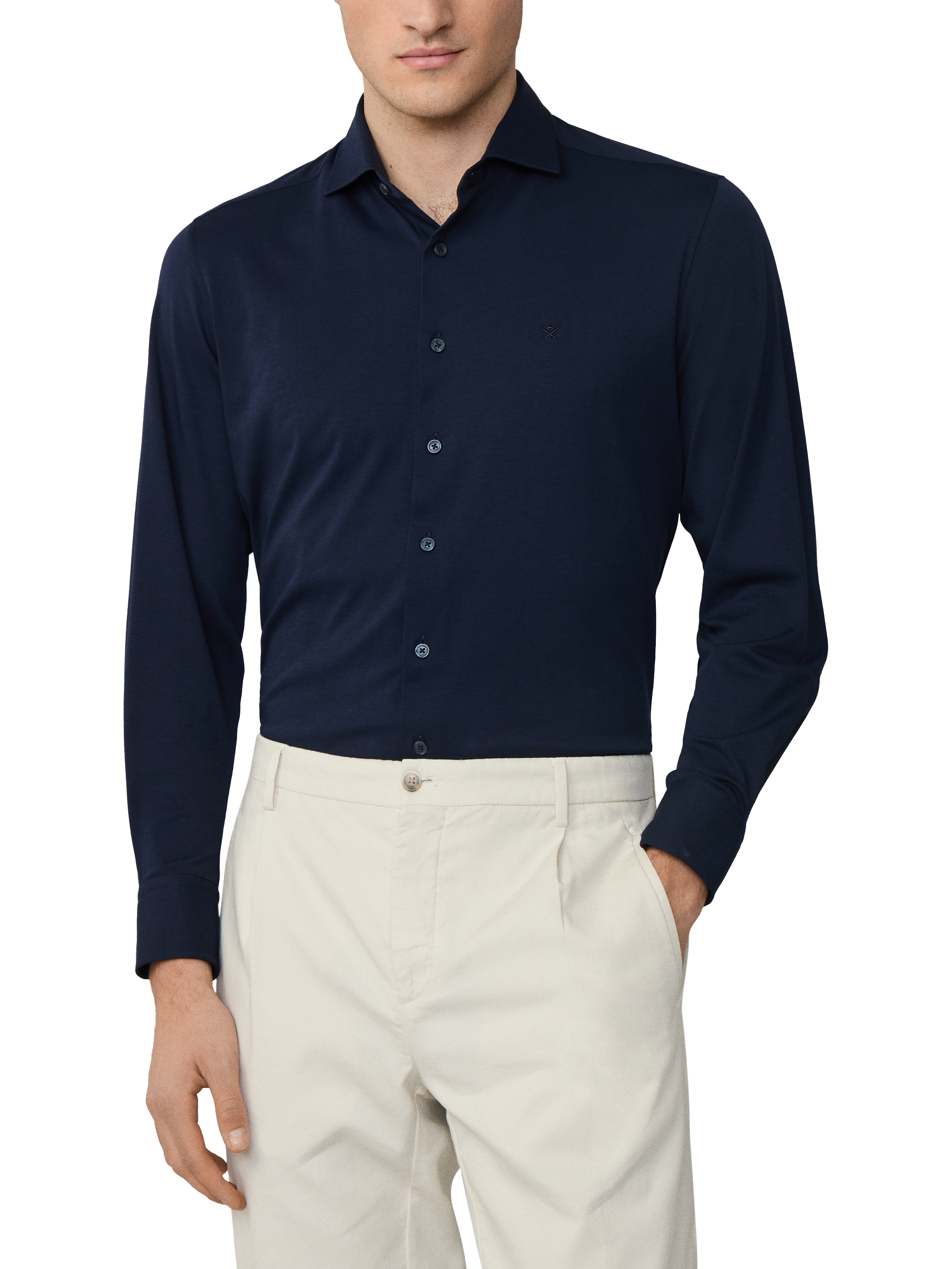 Product image 1 of 6, which shows Hackett London Cotton Tailored Long Sleeved Shirt, Ink Blue, XXL