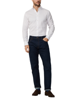 Hackett London Cotton Tailored Long Sleeved Striped Shirt - view 2, Burgundy Red