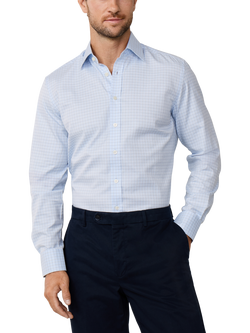 Hackett London Cotton Blend Tailored Long Sleeved Checked Shirt, Sky Blue, Sky Blue