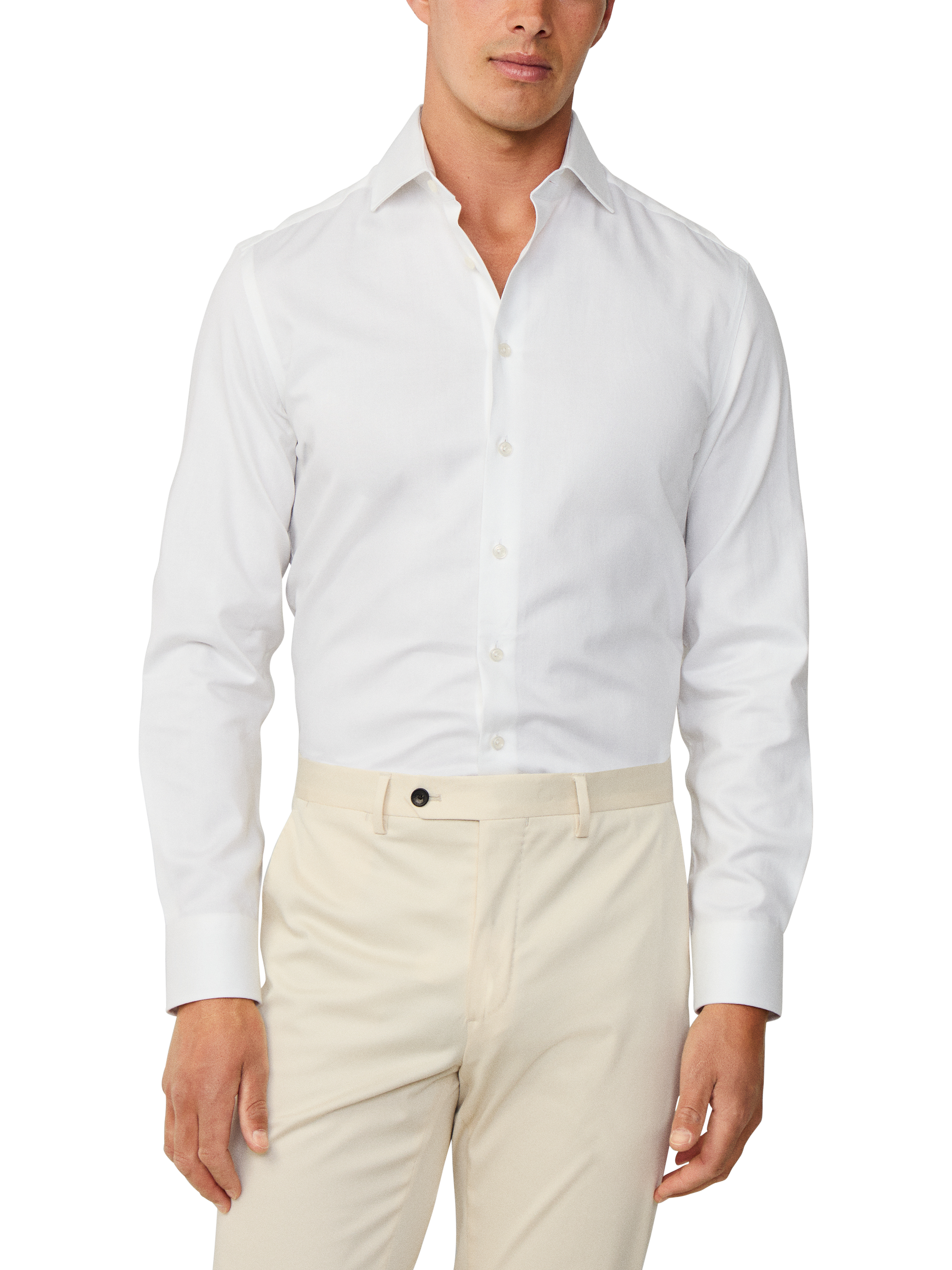 Product image 1 of 8, which shows Hackett London Cotton Herringbone Tailored Long Sleeve Collar Shirt, Optic White, XXL