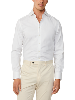 Hackett London Cotton Herringbone Tailored Long Sleeve Collar Shirt, Optic White