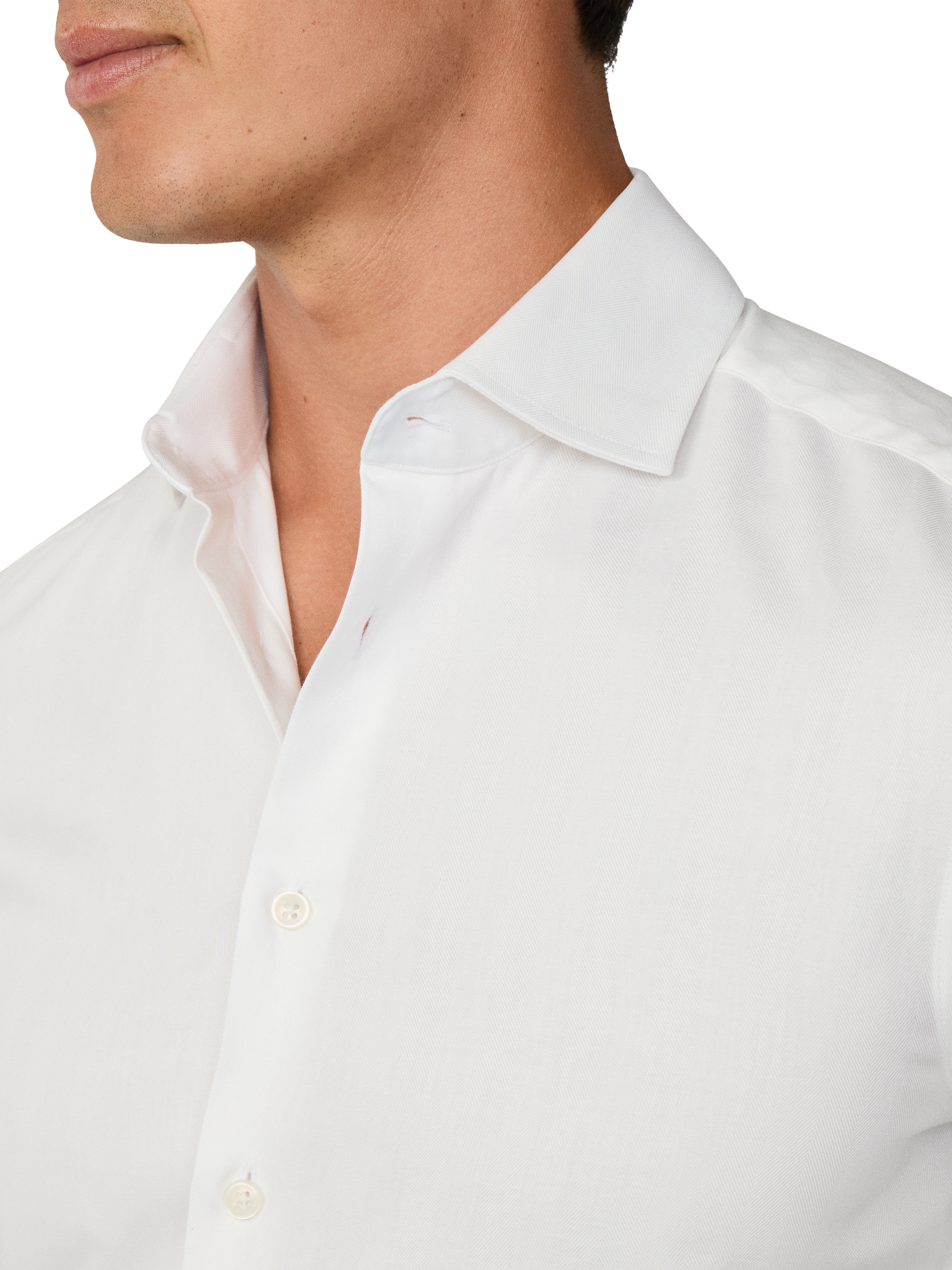 Product image 5 of 8, which shows Hackett London Cotton Herringbone Tailored Long Sleeve Collar Shirt, Optic White, XXL