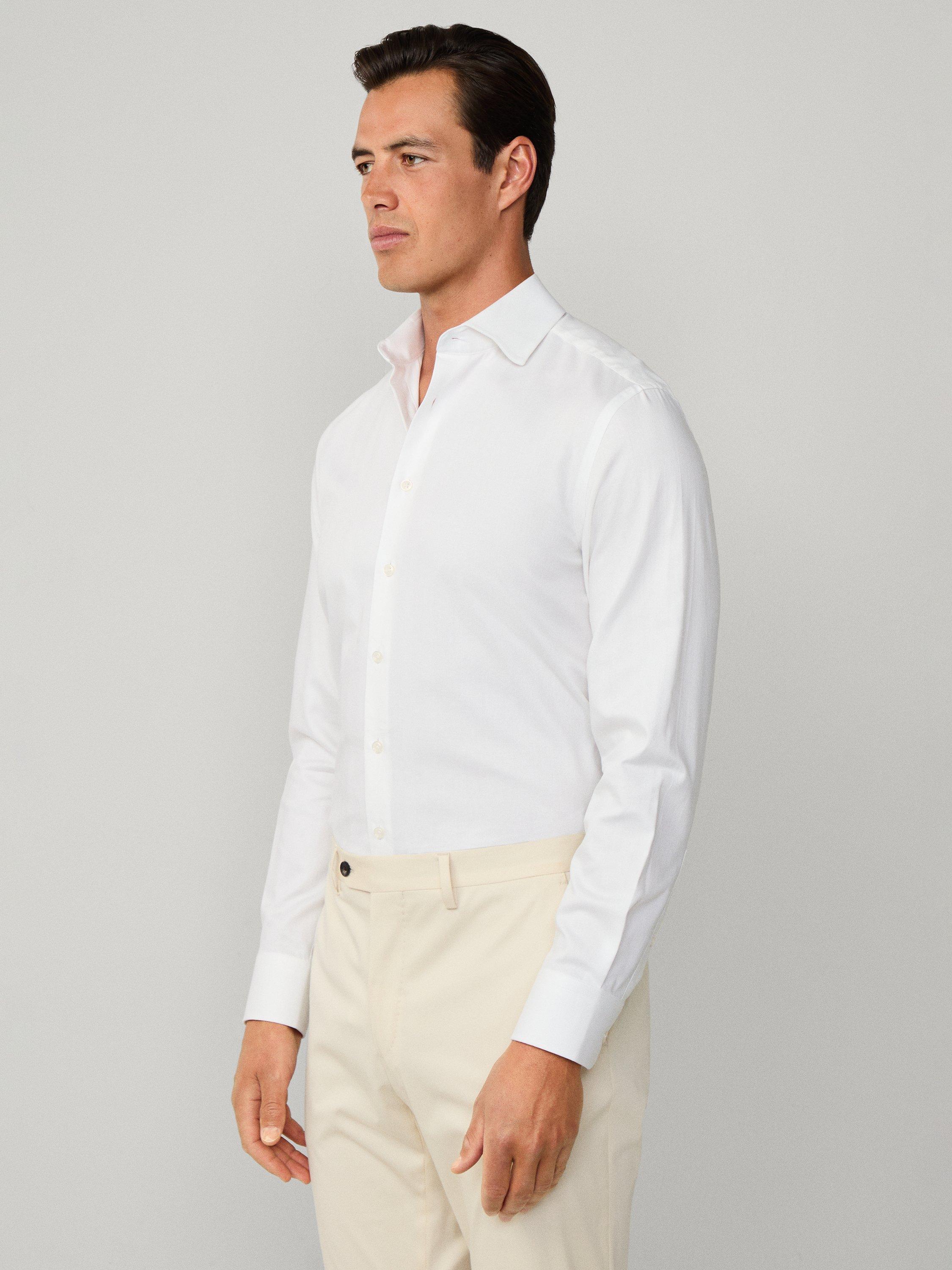 Product image 7 of 8, which shows Hackett London Cotton Herringbone Tailored Long Sleeve Collar Shirt, Optic White, XXL