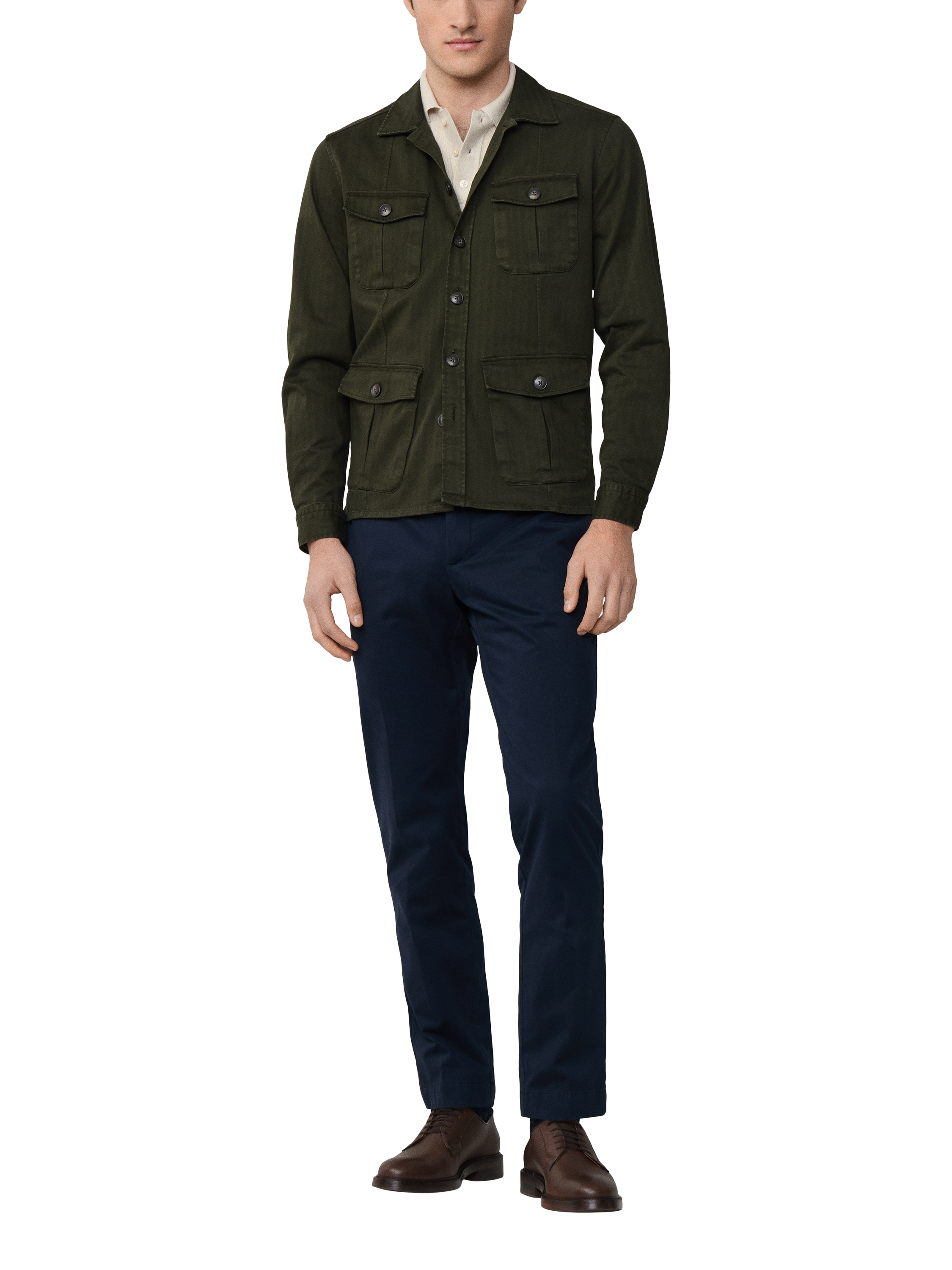 Product image 2 of 7, which shows Hackett London Cotton Blend Long Sleeve Collar Shirt, Hunter Green, XS