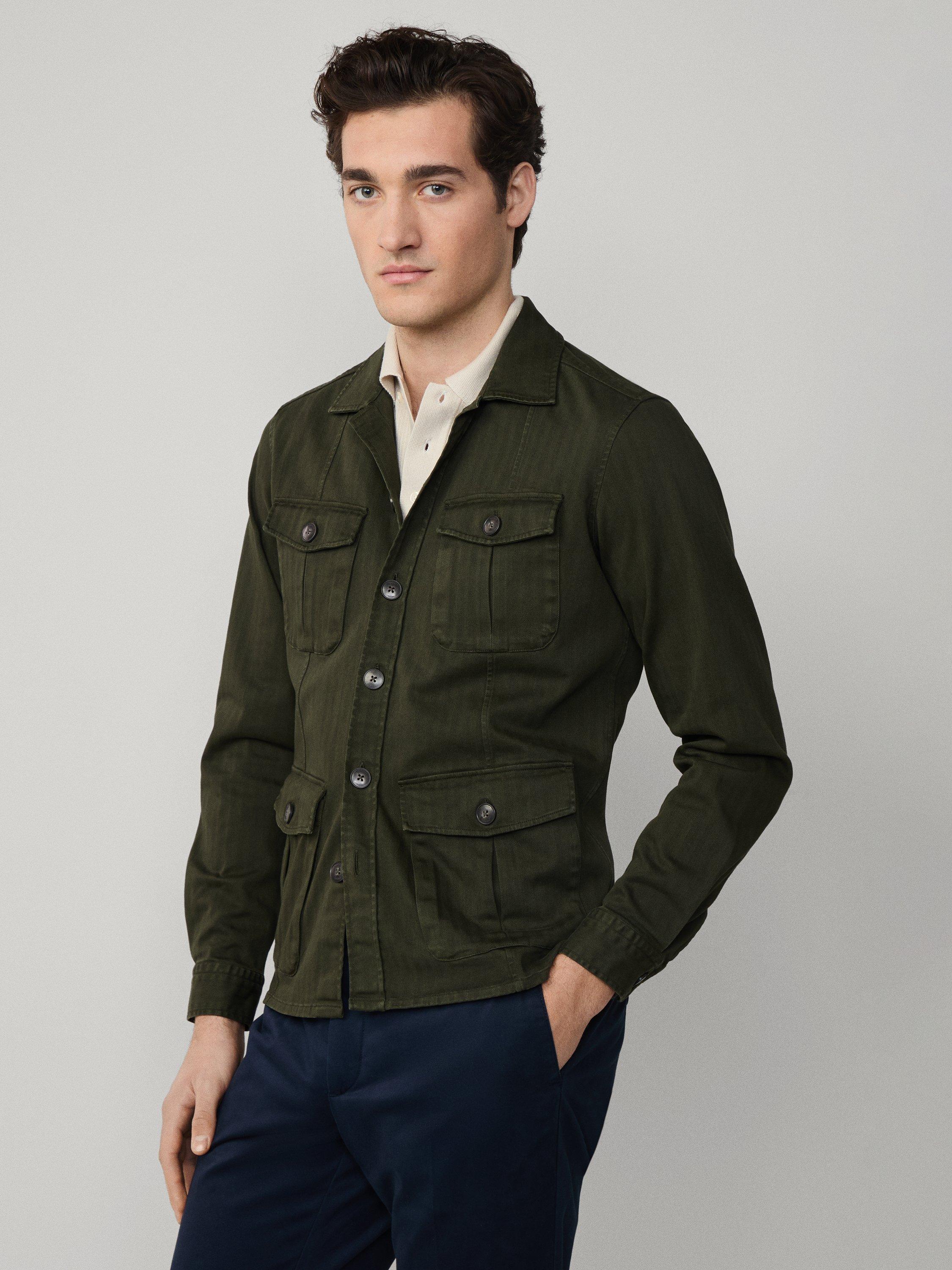 Product image 7 of 7, which shows Hackett London Cotton Blend Long Sleeve Collar Shirt, Hunter Green, XS
