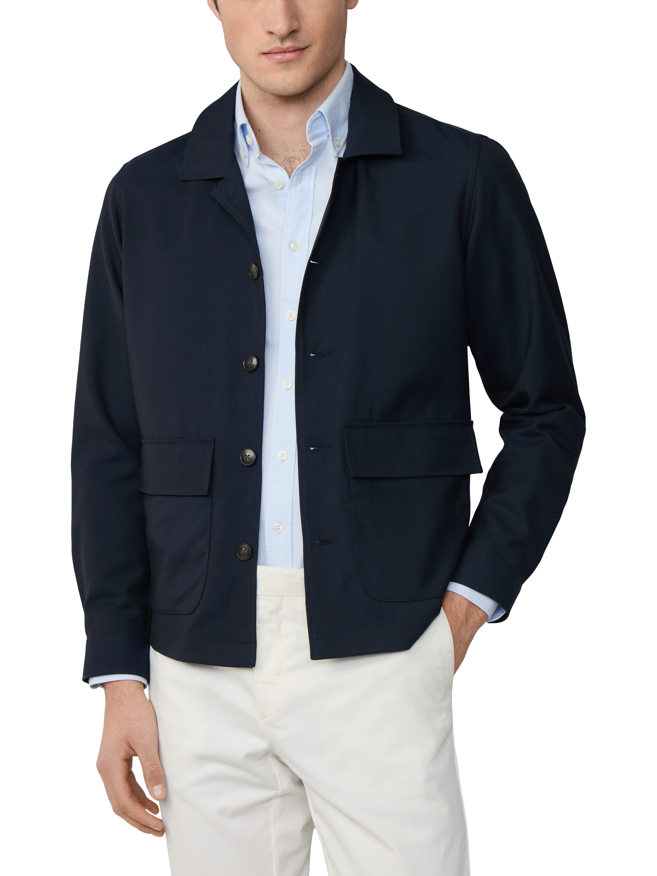 Product image 1 of 6, which shows Hackett London Cotton Blend Long Sleeve Collar Shirt, Navy, XS