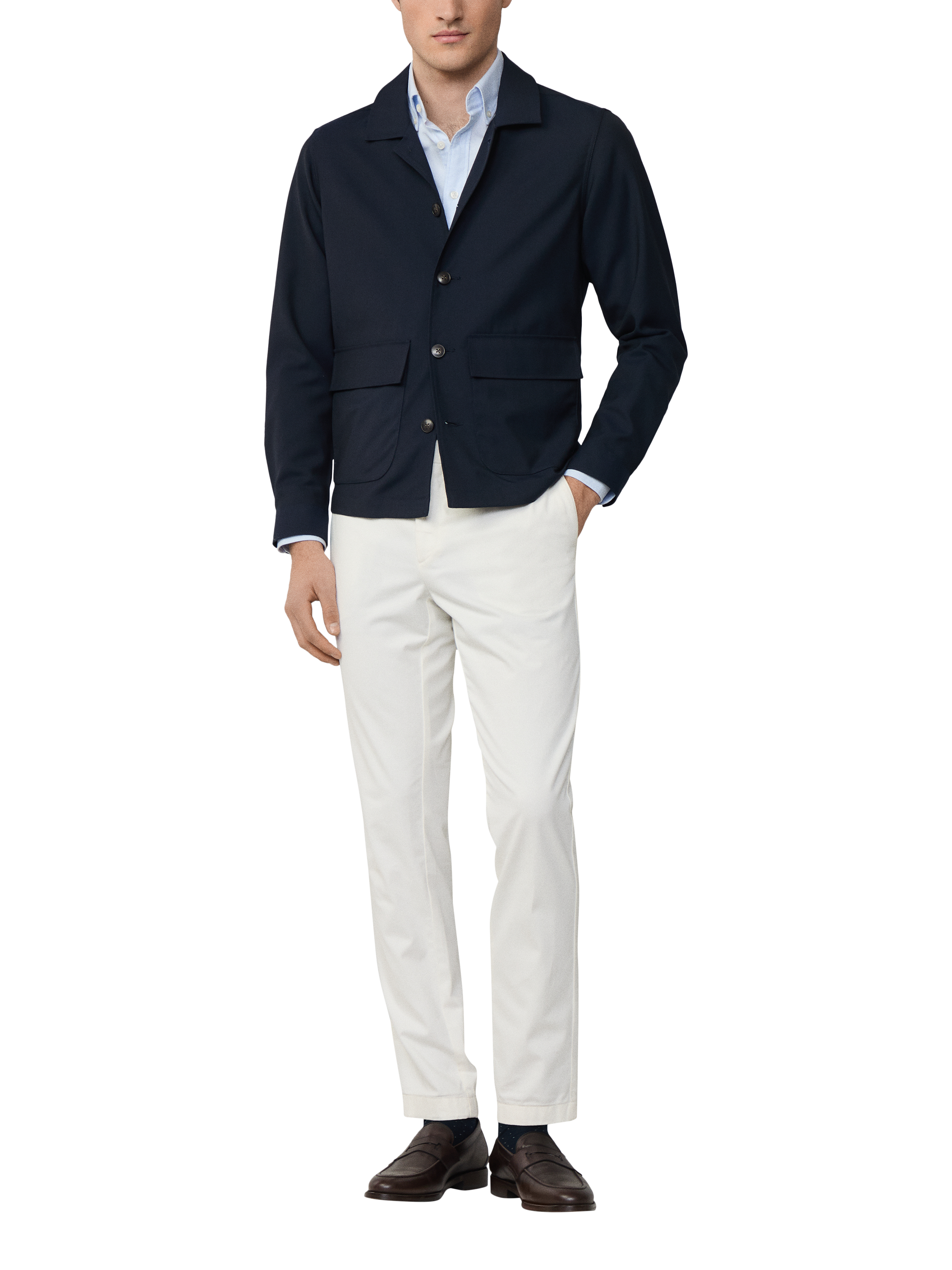 Product image 2 of 6, which shows Hackett London Cotton Blend Long Sleeve Collar Shirt, Navy, XS