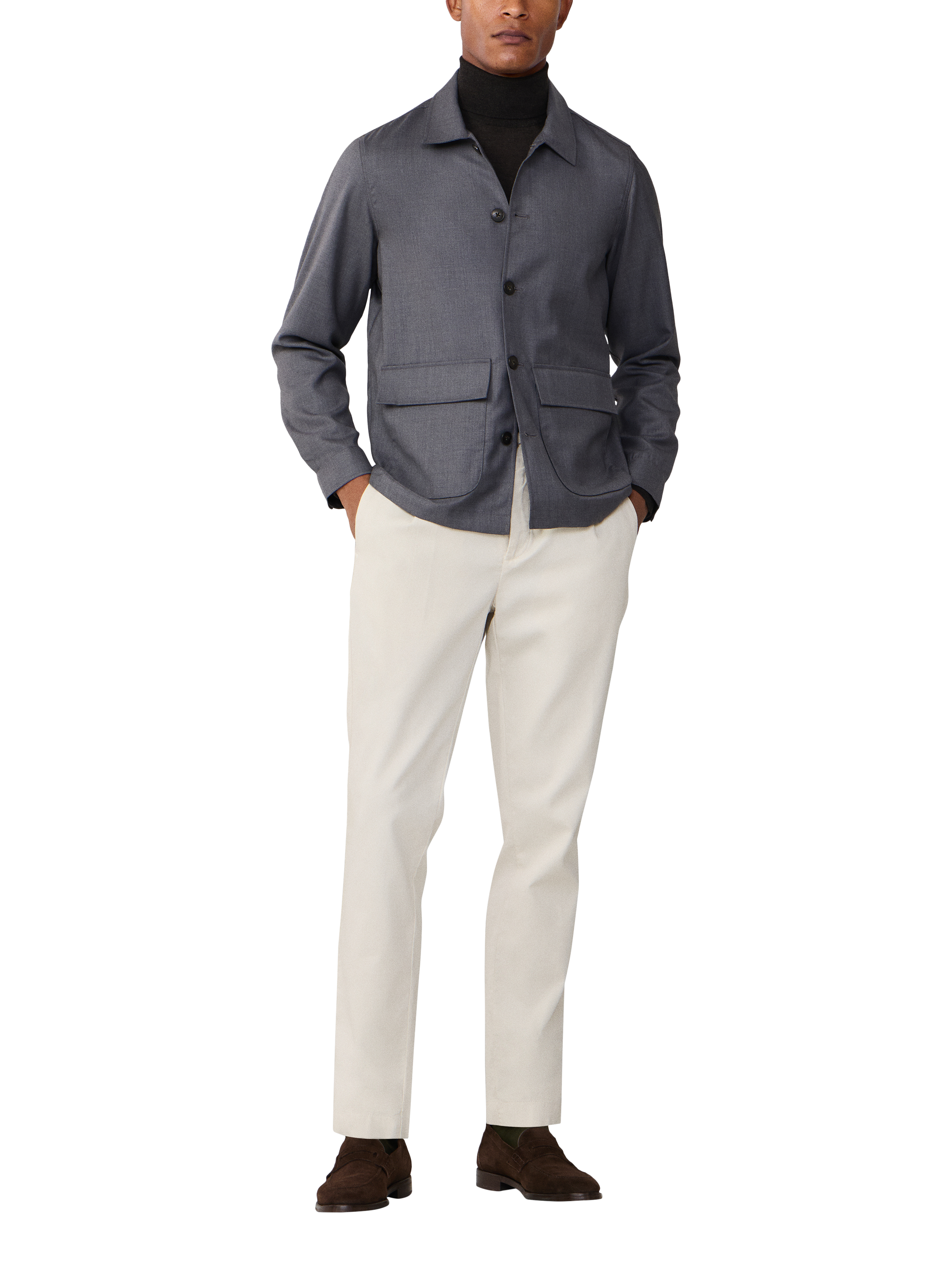 Product image 2 of 8, which shows Hackett London Cotton Blend Long Sleeve Collar Shirt, Dark Grey, XS