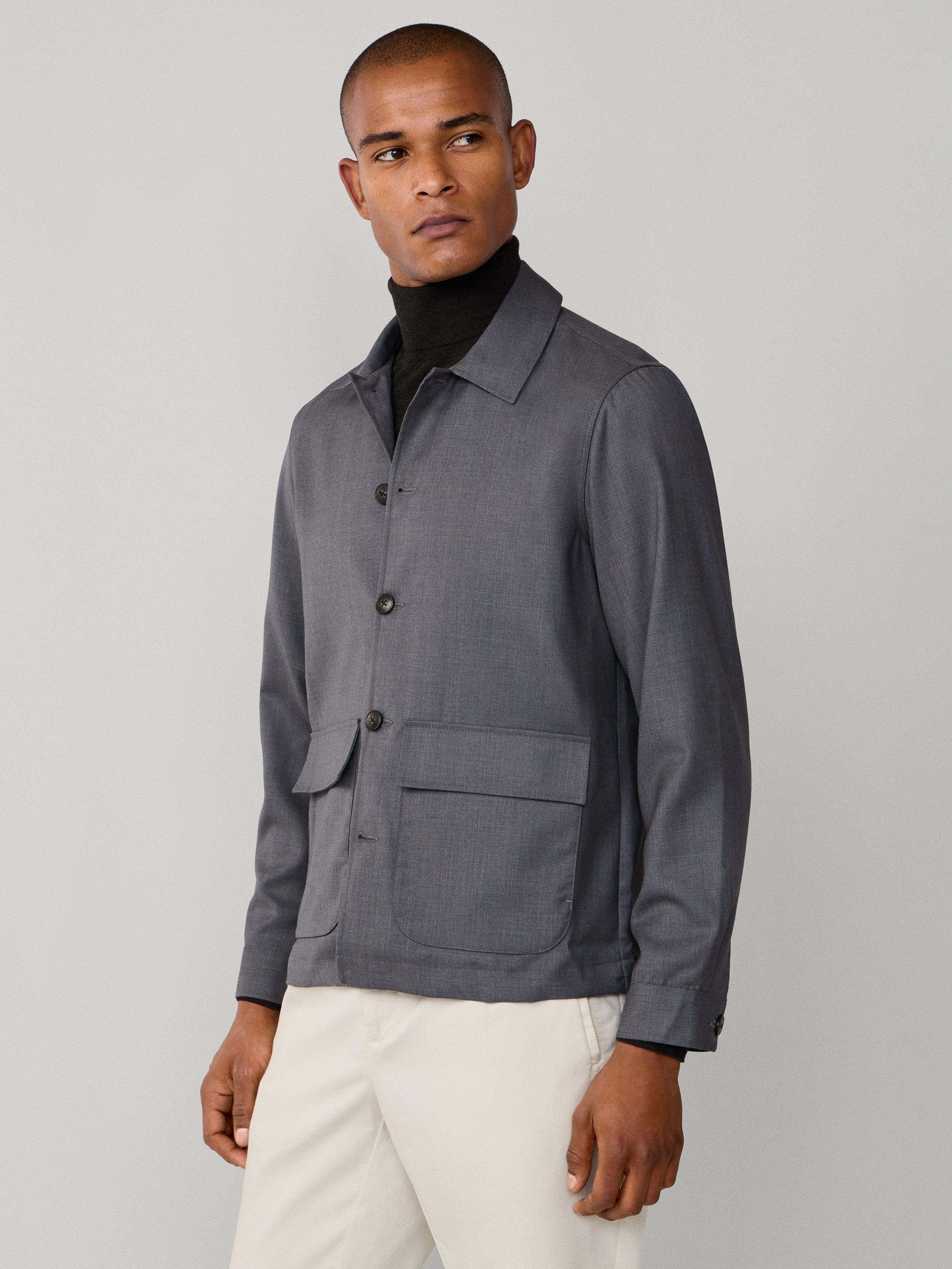 Product image 7 of 8, which shows Hackett London Cotton Blend Long Sleeve Collar Shirt, Dark Grey, XS