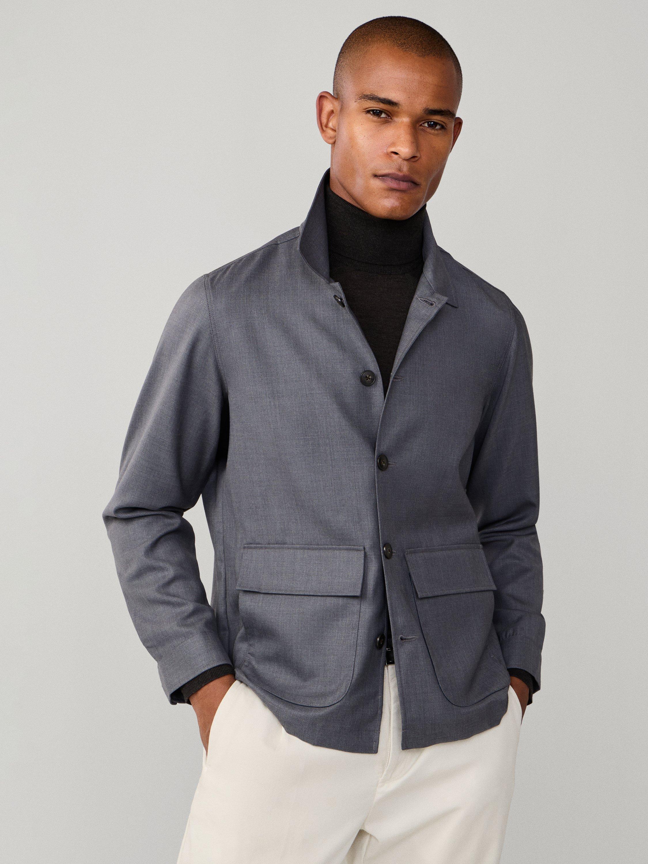 Product image 8 of 8, which shows Hackett London Cotton Blend Long Sleeve Collar Shirt, Dark Grey, XS