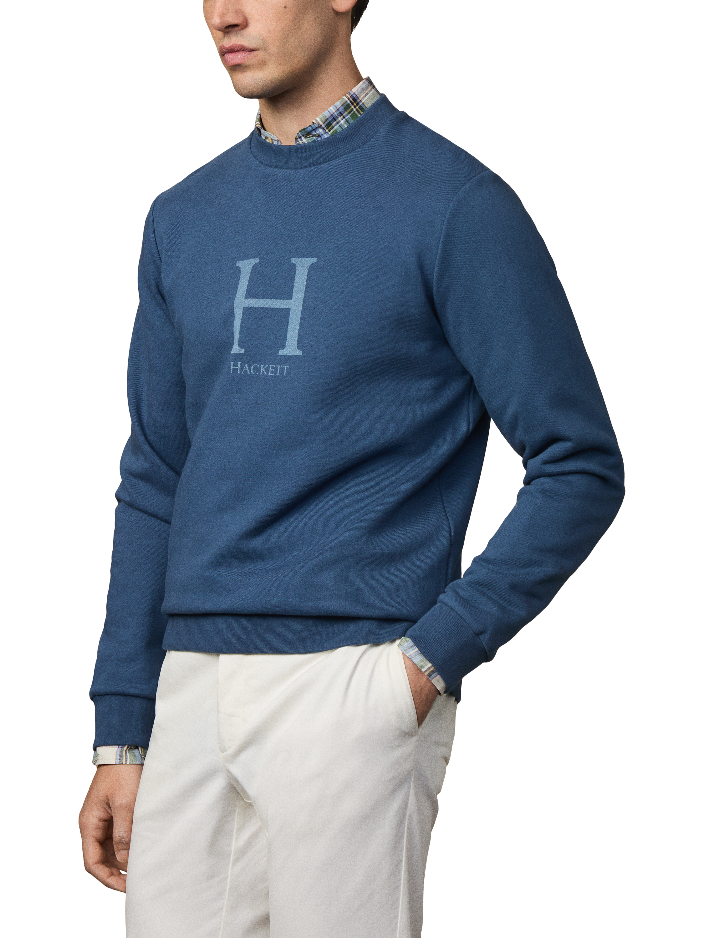 Product image 6 of 6, which shows Hackett London Cotton Logo Crew Neck Sweatshirt, Dark Denim Blue, XXL