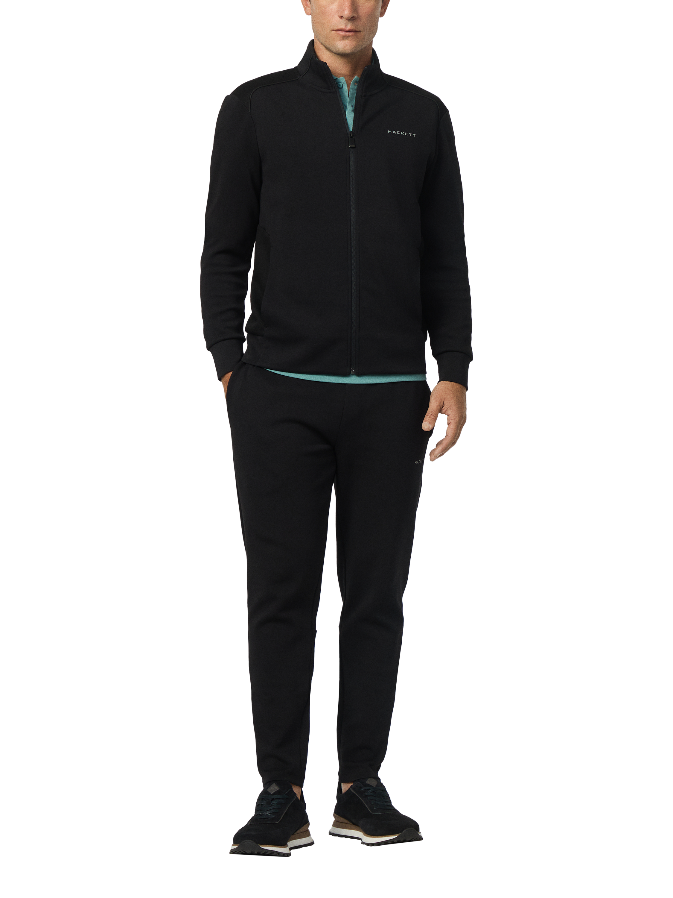 Product image 2 of 6, which shows Hackett London Cotton Blend Zip Neck Tracksuit Top, Black, XXL
