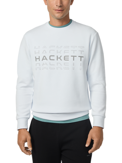 Hackett London Cotton Blend Logo Crew Neck Sweatshirt, Optic White