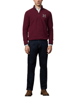 Hackett London Zip Neck Sweatshirt - view 2, Burgundy Red