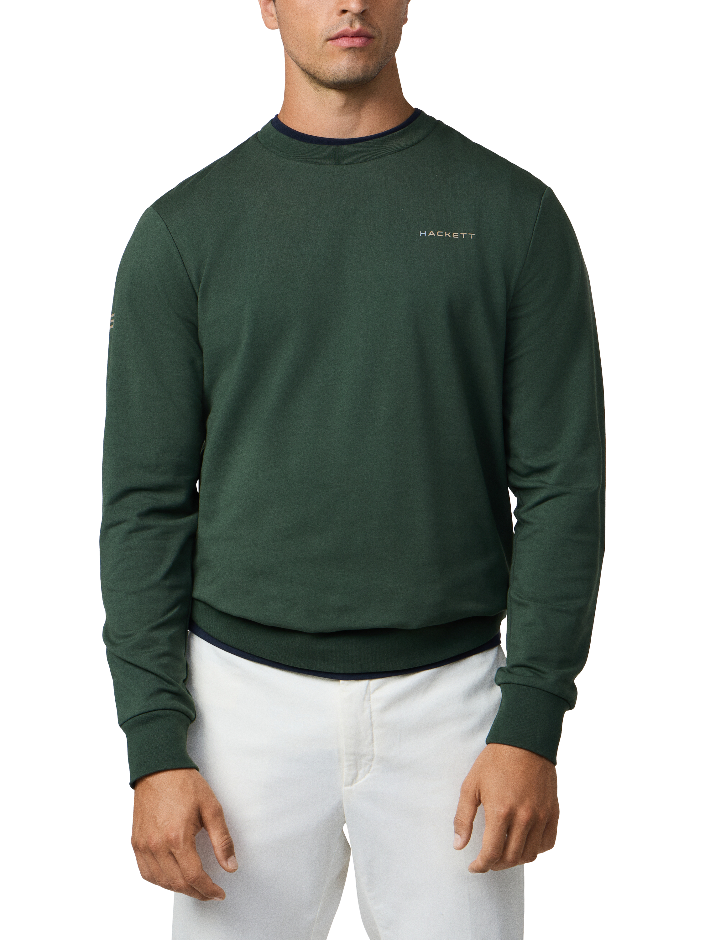 Product image 1 of 7, which shows Hackett London Cotton Blend Crew Neck Sweatshirt, Harvard Khaki Green, XXL