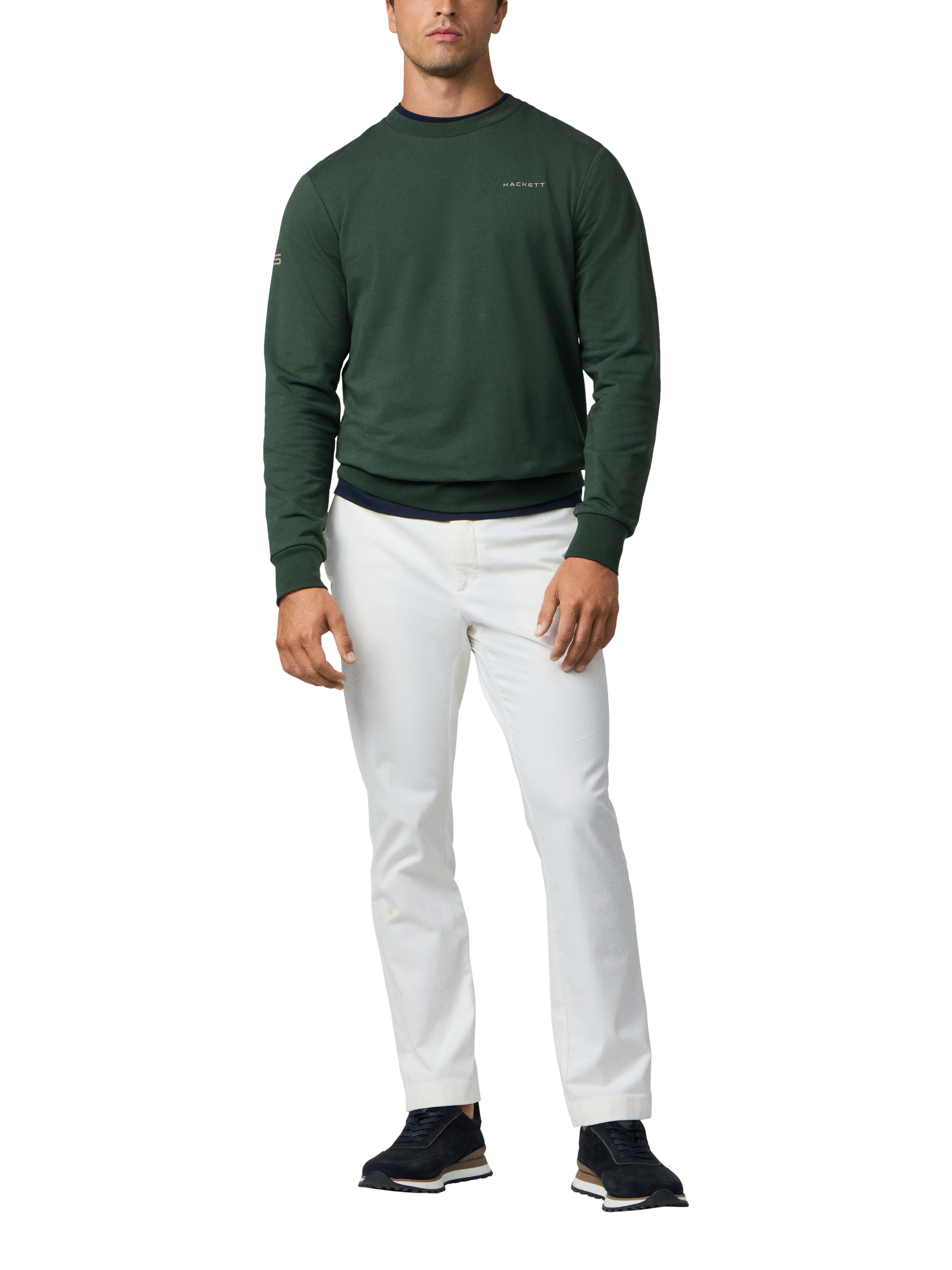 Product image 2 of 7, which shows Hackett London Cotton Blend Crew Neck Sweatshirt, Harvard Khaki Green, XXL