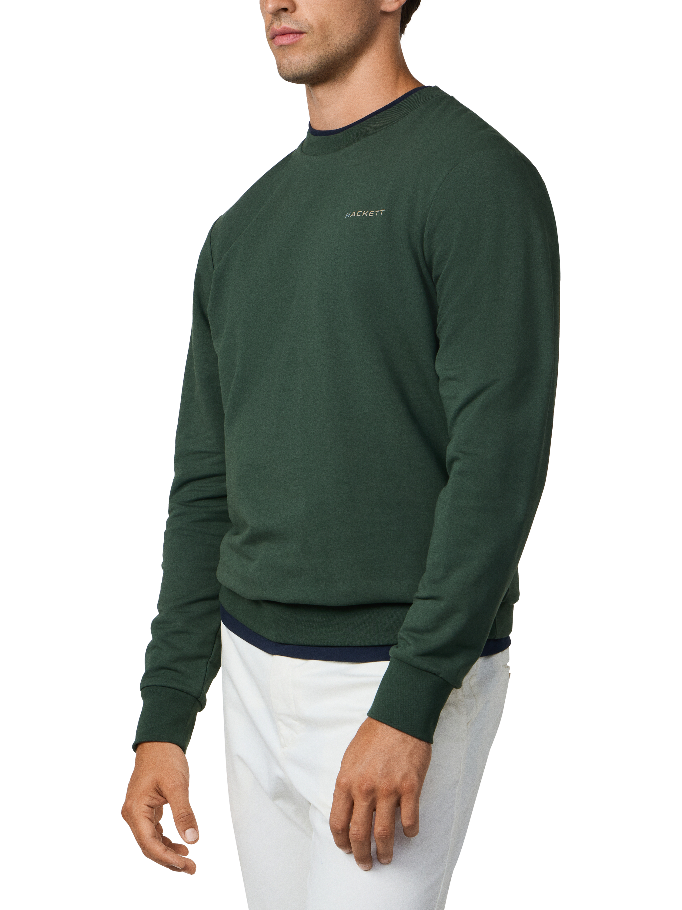 Product image 6 of 7, which shows Hackett London Cotton Blend Crew Neck Sweatshirt, Harvard Khaki Green, XXL