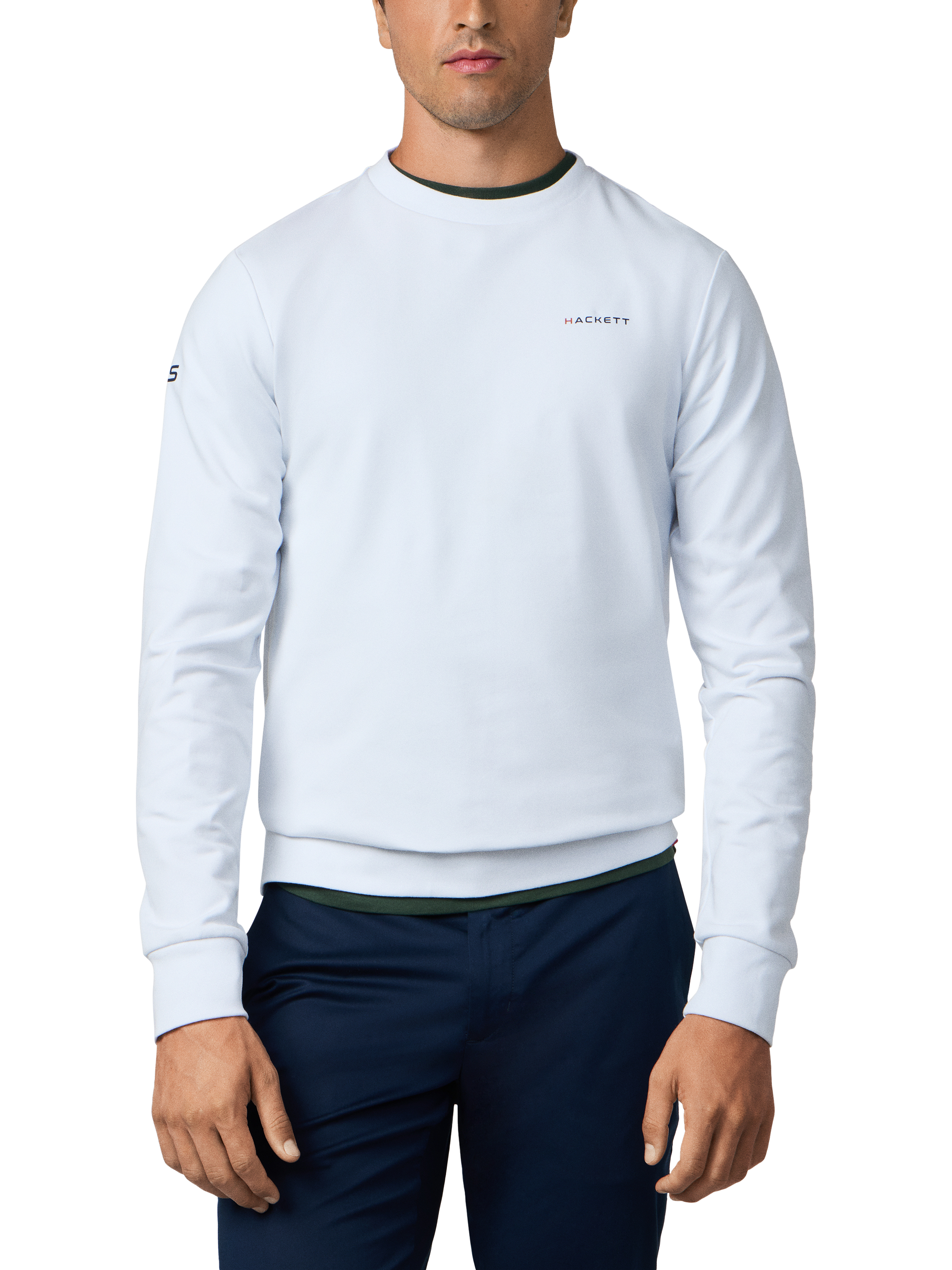 Product image 1 of 7, which shows Hackett London Cotton Blend Crew Neck Sweatshirt, Optic White, XXL