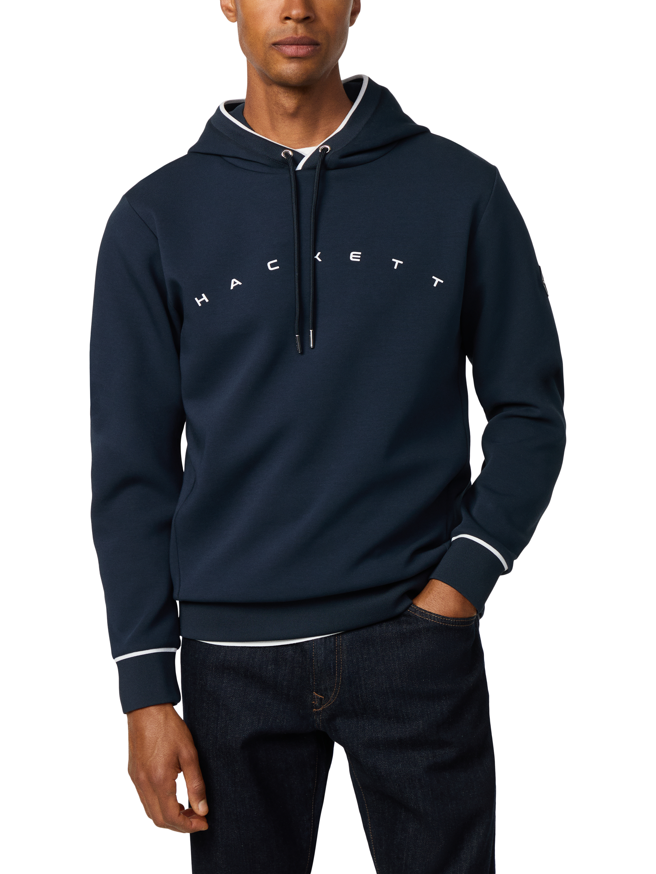 Product image 1 of 7, which shows Hackett London Cotton Blend Logo Hoodie, Navy, L