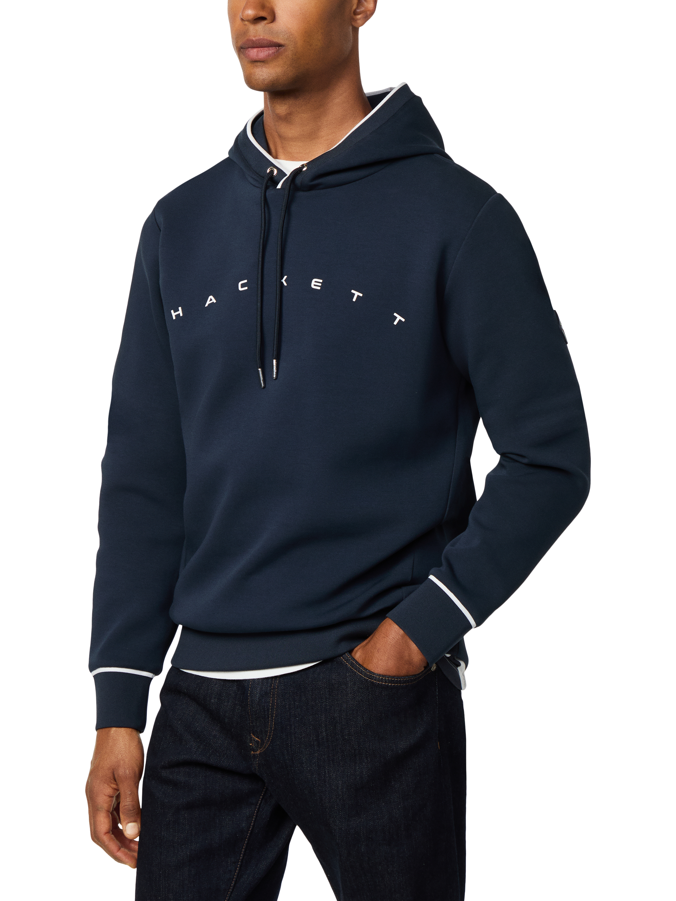 Product image 6 of 7, which shows Hackett London Cotton Blend Logo Hoodie, Navy, L