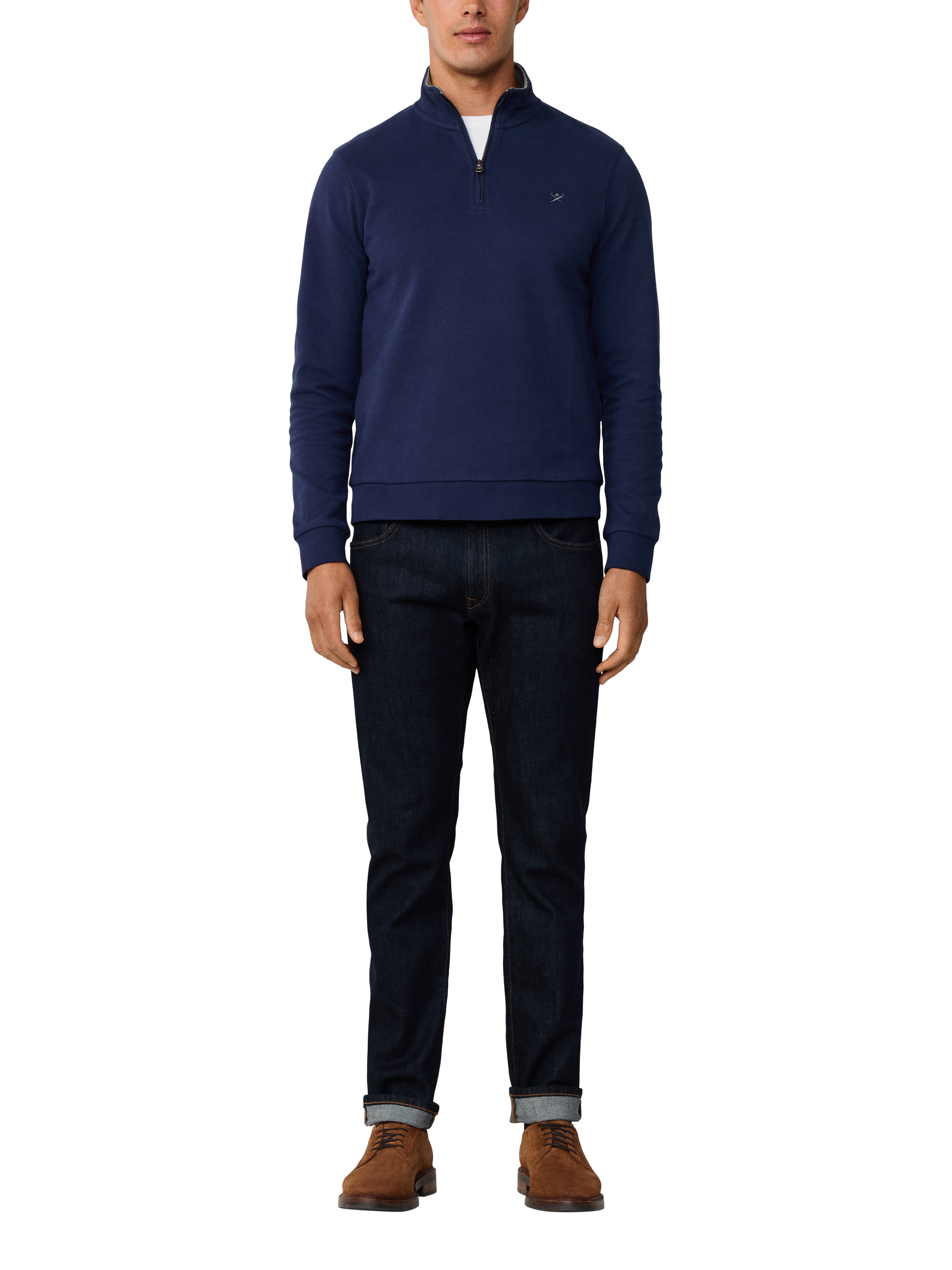 Product image 2 of 7, which shows Hackett London Cotton Blend Zip Neck Sweatshirt, Ink Blue, XXL
