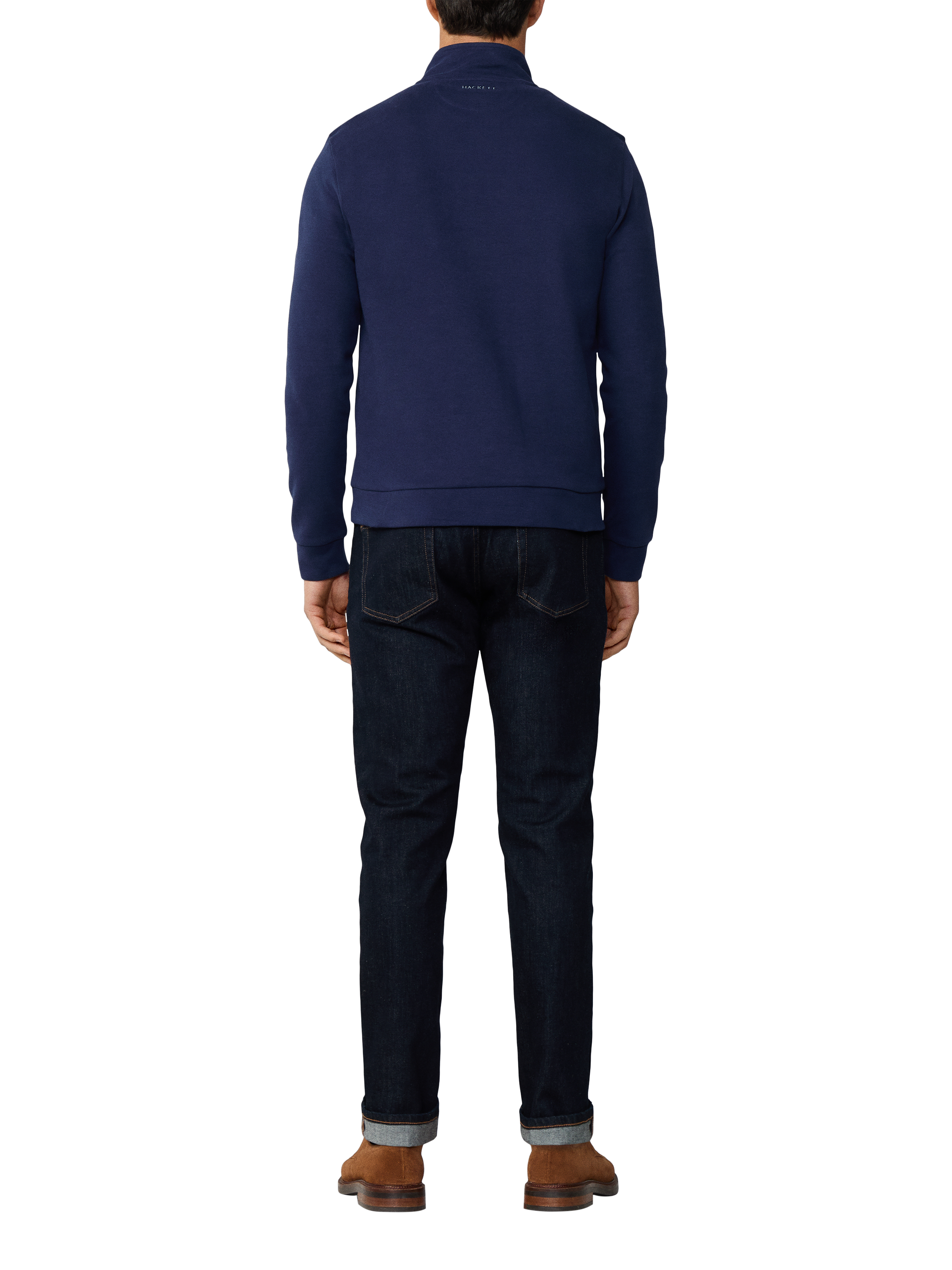 Product image 3 of 7, which shows Hackett London Cotton Blend Zip Neck Sweatshirt, Ink Blue, XXL