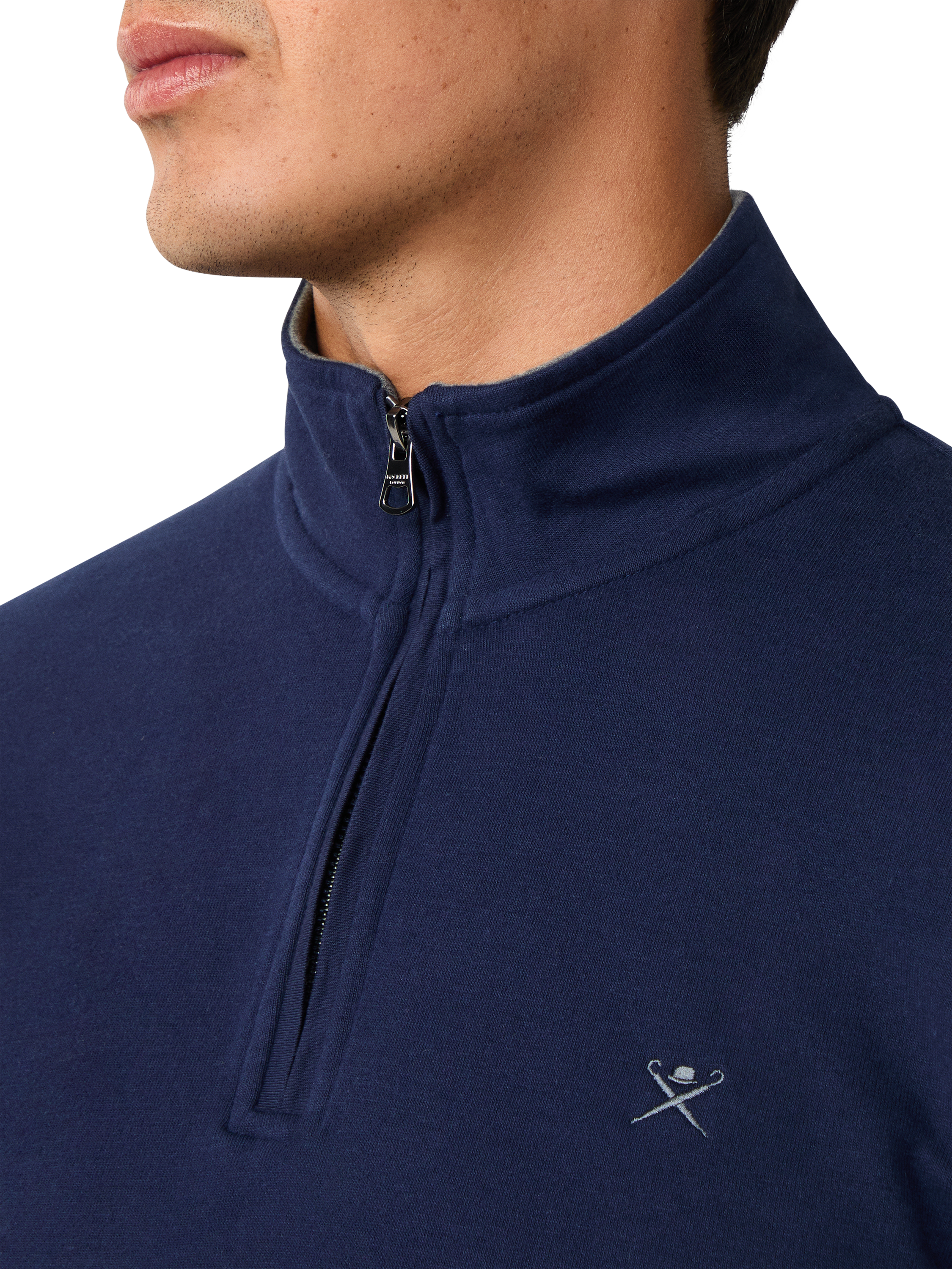 Product image 5 of 7, which shows Hackett London Cotton Blend Zip Neck Sweatshirt, Ink Blue, XXL