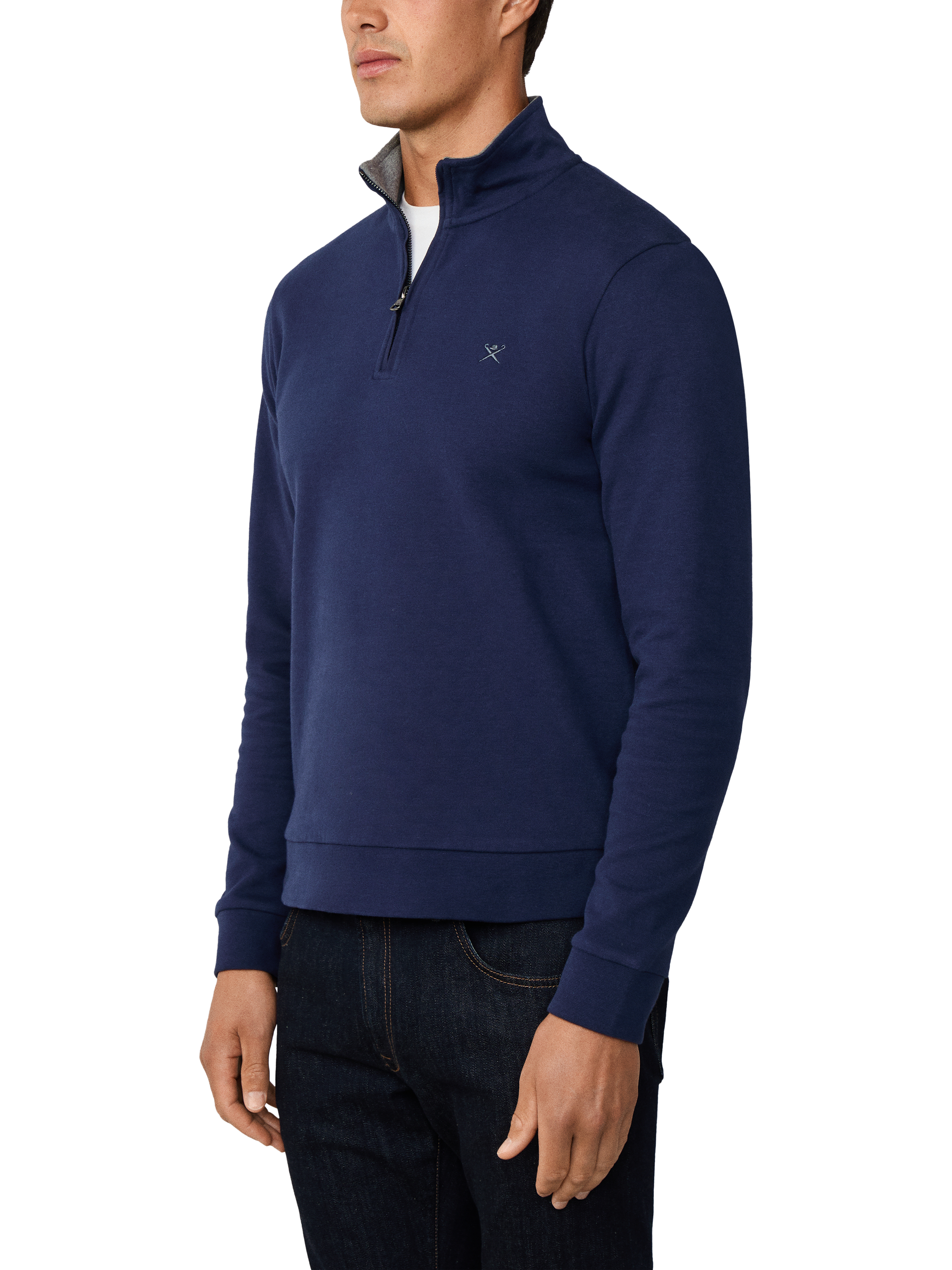 Product image 6 of 7, which shows Hackett London Cotton Blend Zip Neck Sweatshirt, Ink Blue, XXL