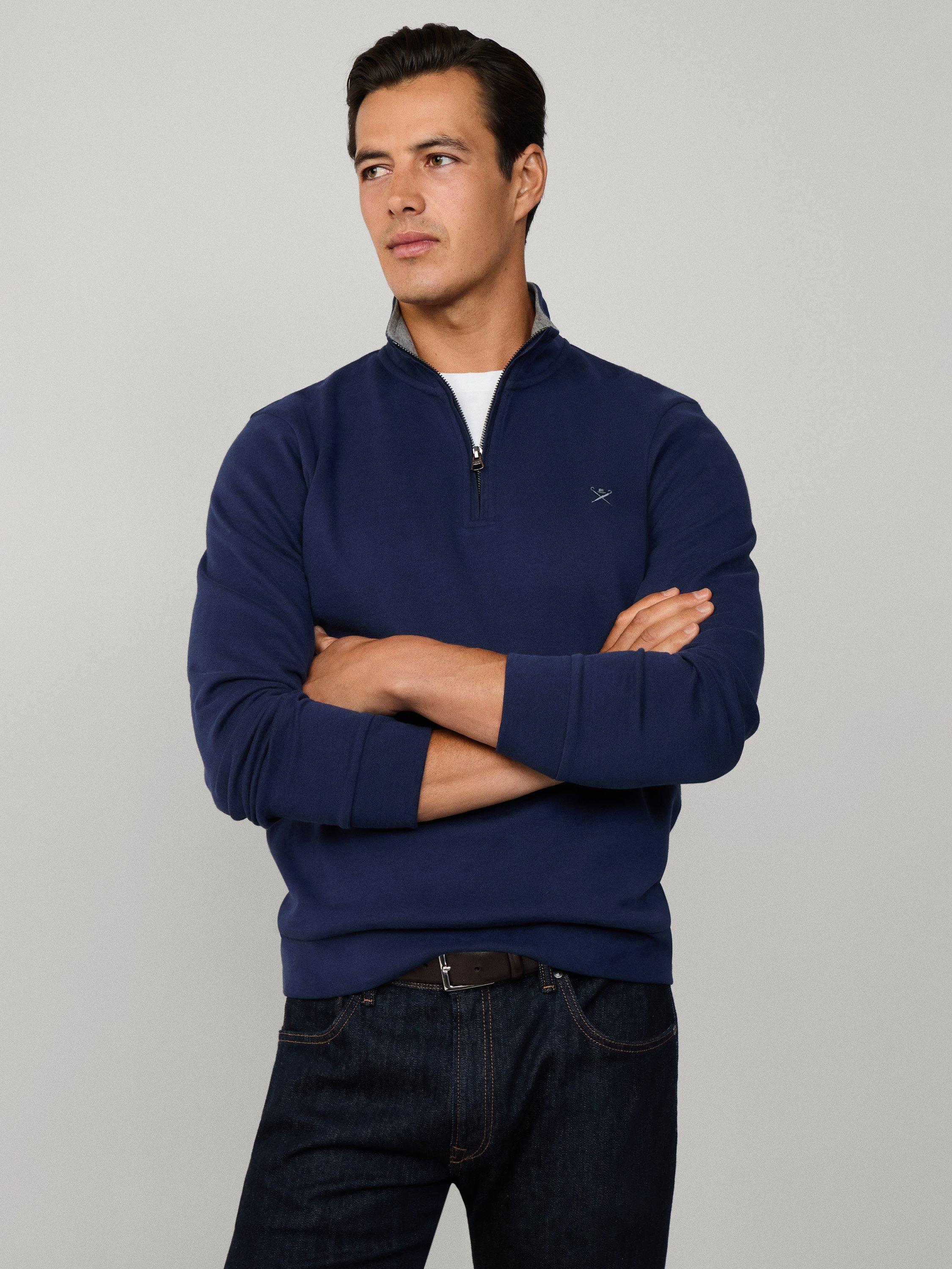 Product image 7 of 7, which shows Hackett London Cotton Blend Zip Neck Sweatshirt, Ink Blue, XXL