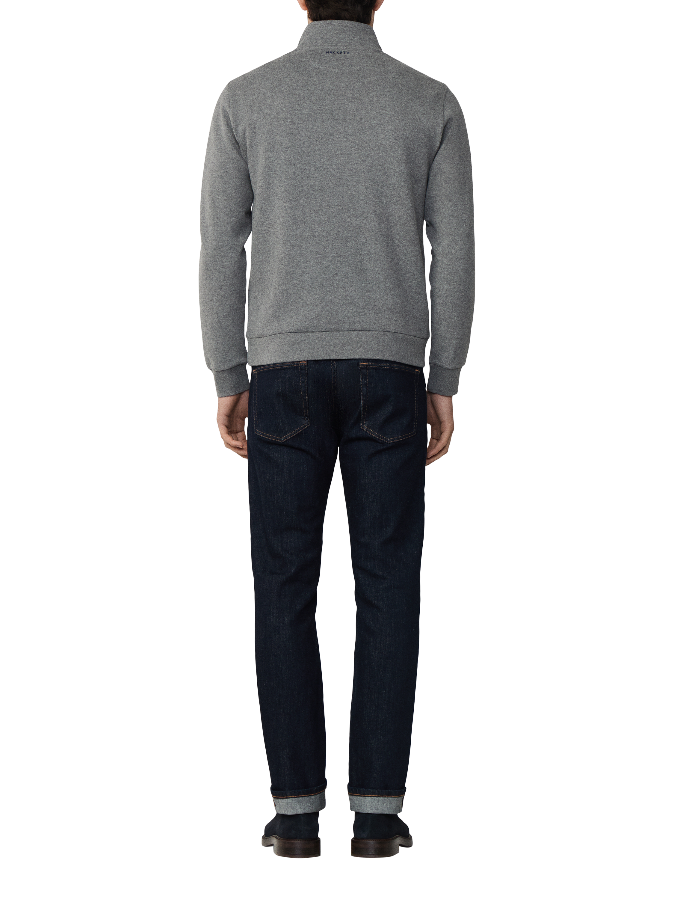 Product image 3 of 7, which shows Hackett London Cotton Blend Zip Neck Sweatshirt, Dark Grey Marl, XXL