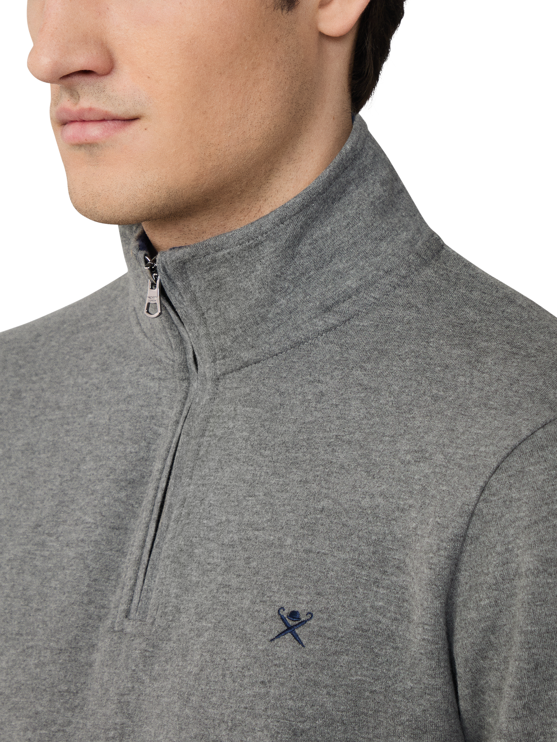 Product image 5 of 7, which shows Hackett London Cotton Blend Zip Neck Sweatshirt, Dark Grey Marl, XXL