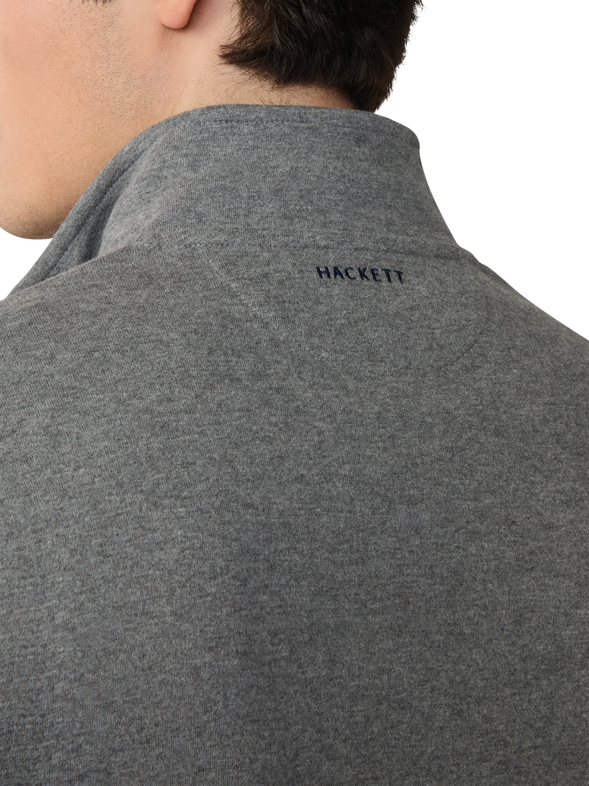 Product image 6 of 7, which shows Hackett London Cotton Blend Zip Neck Sweatshirt, Dark Grey Marl, XXL