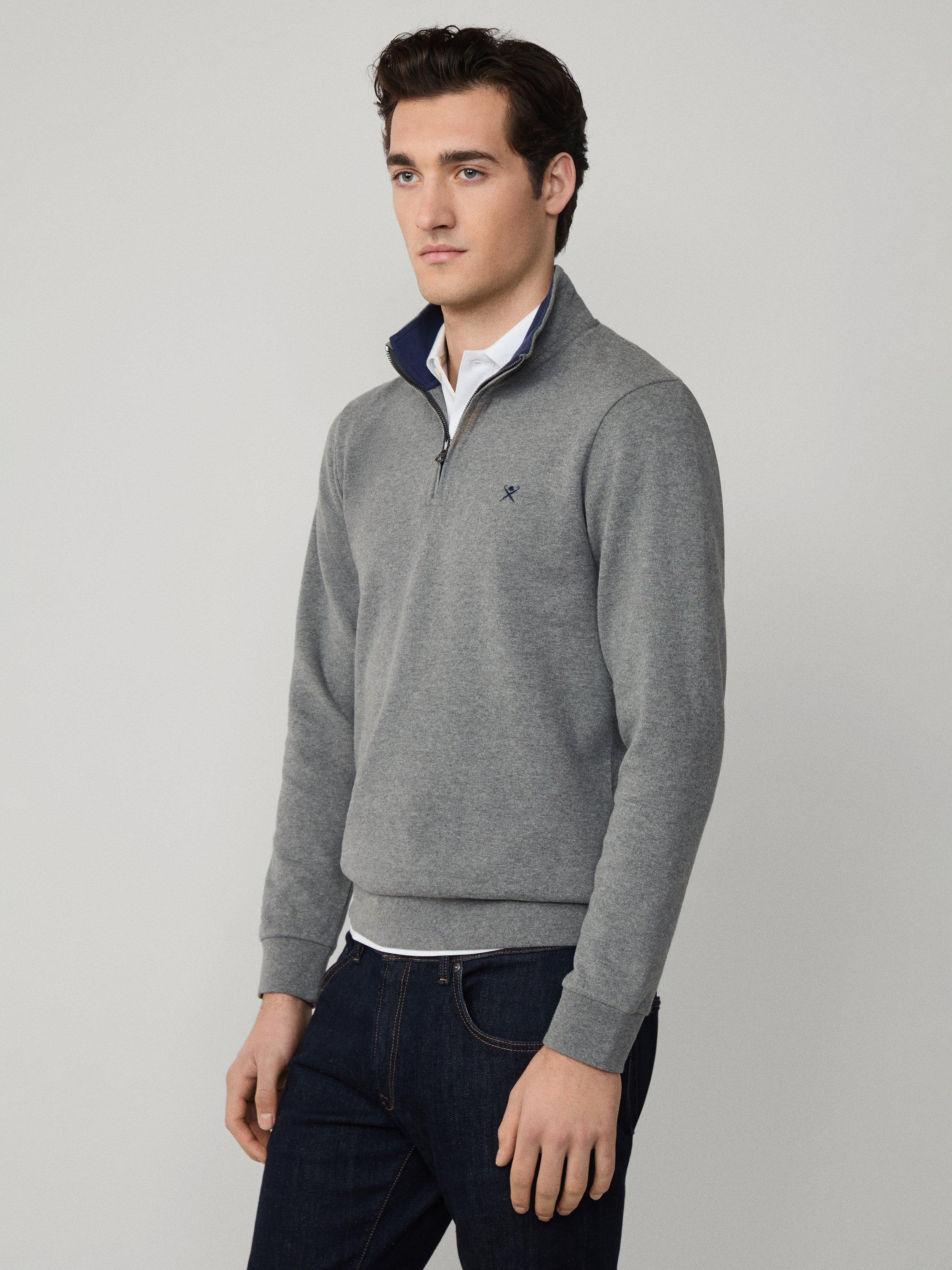 Product image 7 of 7, which shows Hackett London Cotton Blend Zip Neck Sweatshirt, Dark Grey Marl, XXL
