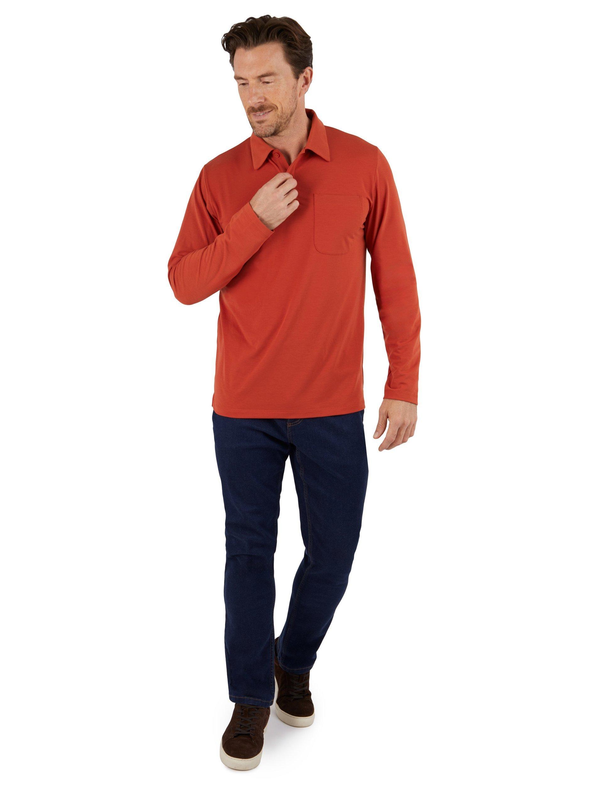 Product image 4 of 5, which shows Rohan Global Long Sleeve Polo Shirt, Coast Red, S