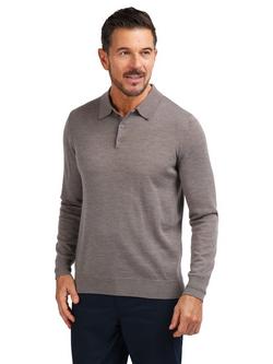 Rohan Men's Merino Wool Long Sleeve Polo Shirt, Ash Brown Marl