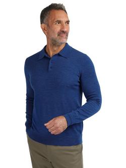 Rohan Men's Merino Wool Long Sleeve Polo Shirt, Stratus Blue