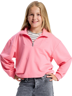Roxy Kids' Breezy Current Zip Neck Sweatshirt, Plumeria, Plumeria