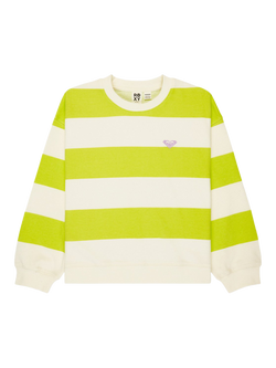 Roxy Kids' Cotton Blend Little Things Crew Neck Striped Sweatshirt, Daiquiry Green, Daiquiry Green