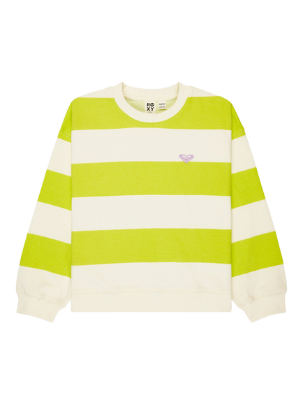 Roxy Kids' Cotton Blend Little Things Crew Neck Striped Sweatshirt, Daiquiry Green, Daiquiry Green