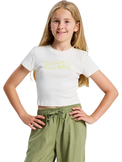 Roxy Kids' Slogan Crop T-Shirt, Coconut Milk, Coconut Milk