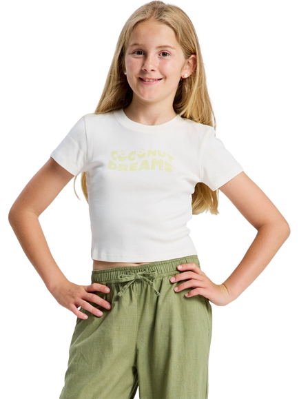 Roxy Kids' Slogan Crop T-Shirt, Coconut Milk, Coconut Milk