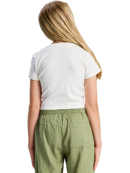 Roxy Kids' Slogan Crop T-Shirt, Coconut Milk - view 2, Coconut Milk