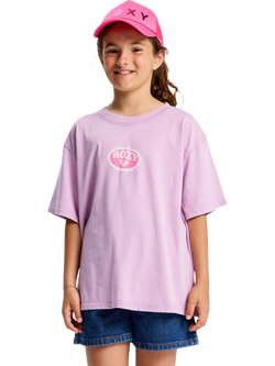 Roxy Kids' Cotton Pineapple Print Oversized T-Shirt, Crocus Petal, Crocus Petal