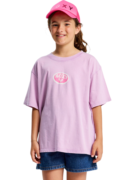 Roxy Kids' Cotton Pineapple Print Oversized T-Shirt, Crocus Petal, Crocus Petal