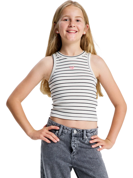 Roxy Kids' Iconic Stripe Sleeveless Vest, Coconut Mil, Coconut Milk