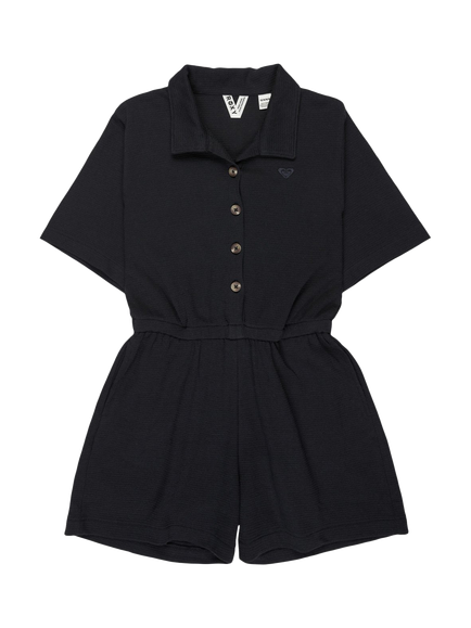 Roxy Kids' Tomorrow Dreams Collared Short Jumpsuit, Anthracite, Anthracite