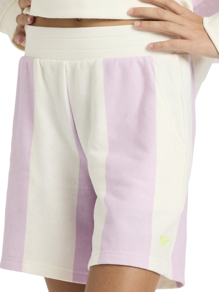 Roxy Kids' Little Things Cotton Stripe Jogger Shorts, Crocus Petal, Crocus Petal